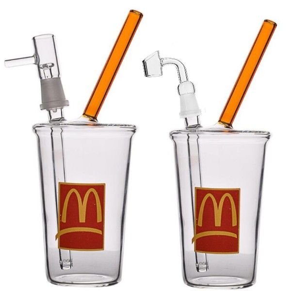 Mini bicchiere di vetro carino Bong Narghilè McDonald Cup Oil Rigs Narghilè Accessori per fumatori Tubi d'acqua Gorgogliatore 14mm 8,1 pollici