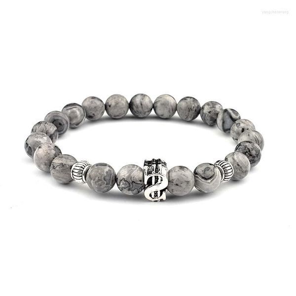 Strand Kreative Naturstein Armband Männer Frauen 8mm Karte Tiger Augen Braslet Vintage Silber Farbe Dollar Perlen Braclet Lava brazalete