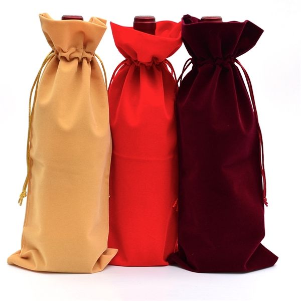 Confezione regalo Vino Sacchetti per bottiglie di vino in velluto rosso Coperture per bottiglie di champagne Sacchetti regalo Sacchetti per imballaggio in velluto 16 cm x 36 cm 6 