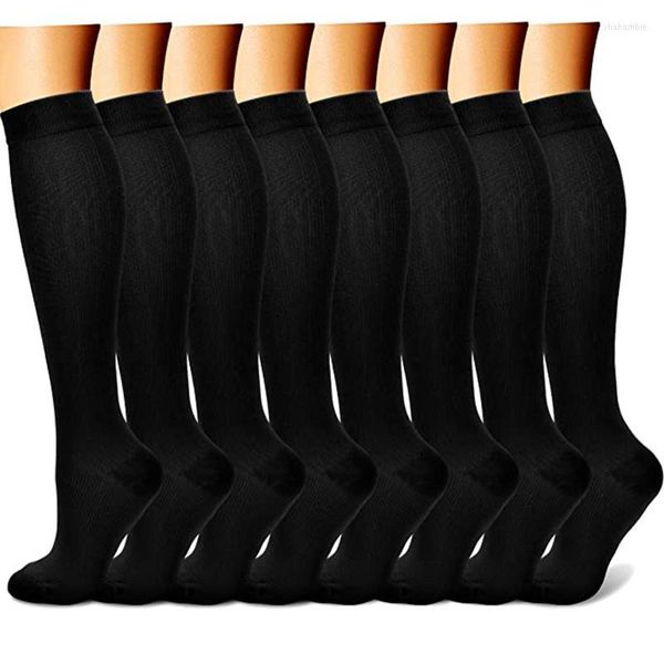 Mulheres Socks 8Pair Quality Compression for Men Black White Sport Circulation 15-20 MMHG Apoio Athletic Running Cycling Hosiery