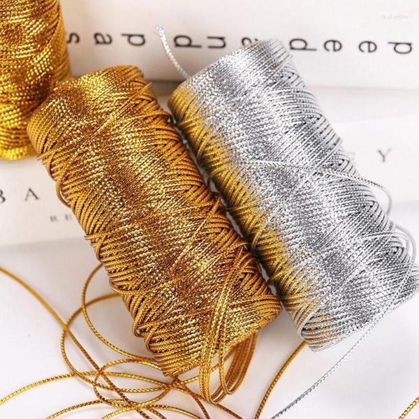 Roupa Yarn Gold/Silver String para marca de marca registrada Bracelet Tag Tag Tassel Fazendo artesanato Teio Presente Casamento de Natal 20m 1mm corda