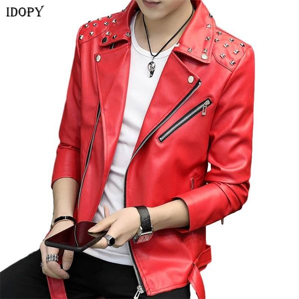 Herren Leder Kunstleder Idopy Herren Kunstleder Jacke Nietenbesetzt Slim Fit Multi Reißverschlüsse Motorrad Oberbekleidung Jacke und Mantel für Herren 220913