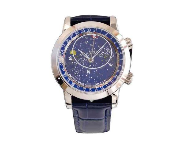 Pat8ek Philip8pe Relógio de negócios de luxo tendência da moda com fundo de céu estrelado design de bússola masculino