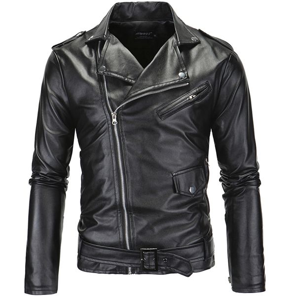 Männer Leder Faux Frühling Mode Motorrad Jacke Slim Fit Schrägen Reißverschluss PU Herbst Mäntel Schwarz Weiß 220913