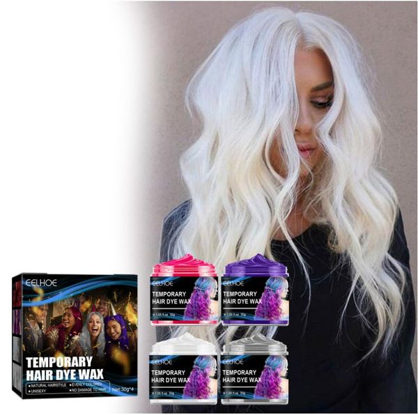 4 Cores Tintura de Cabelo Temporária Tintura de Cera Branco Roxo Vermelho Cinza Natural Lama de Cera de Cabelo para o Dia das Bruxas