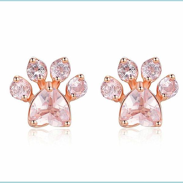 Brincos de pata de gato fofos da moda para mulheres Fashiong Rose Gold Gold Breating Rink Claw Print Bear e Dog Stud MJFashion 1