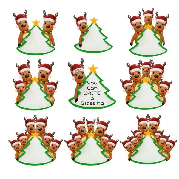 Blanks Resina/PVC Soft PVC Decorações de Natal Pingente de alces de 1-8 cabeças Ornamentos de Natal Nome e Bênção com cordão 0913