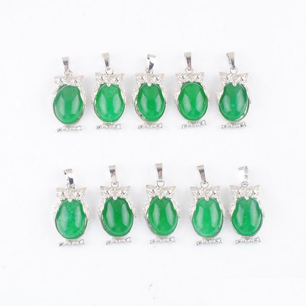 Collane con ciondolo Giada verde Piccolo gufo Ciondoli a forma di animale Pietra naturale Reiki Gioielli di fascino carino fortunato per le donne Uomo Dhseller2010 Dhuv7