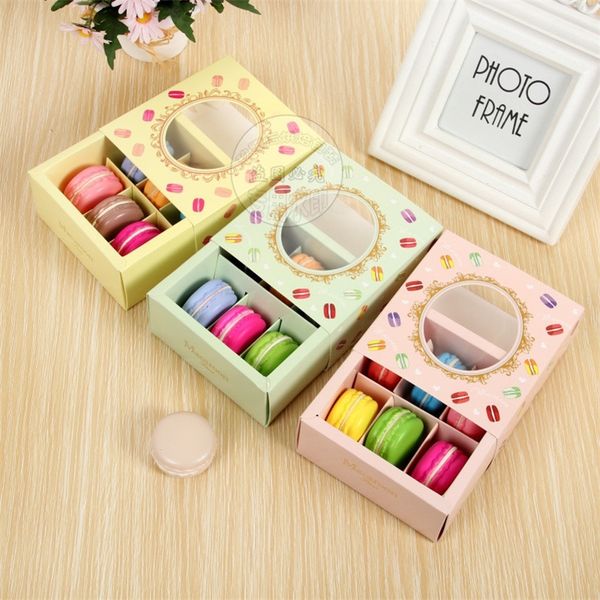 Geschenkpapier 10 teile/los rosa/grün/gelb Macaron Box mit transparentem Fenster Dessert Macarons Gebäck Verpackungsboxen Event Party Supplies Dezember 220913