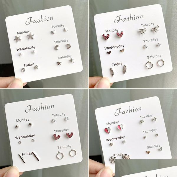 Ohrstecker 6 Paare Pack Set Gemischte Ohrstecker Für Frauen Kristall Ohrstecker Mode Simated Perlenschmuck Stern Herzform Tropfen De Mjfashion Dhohm