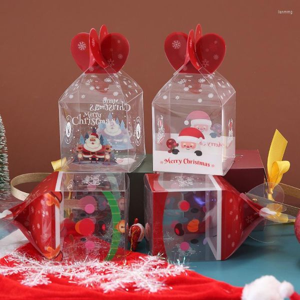 Decorações de Natal Merry Apple Box Navidad PVC Transparent Gift Bolo Cookies Packaing Boxes for /Kids
