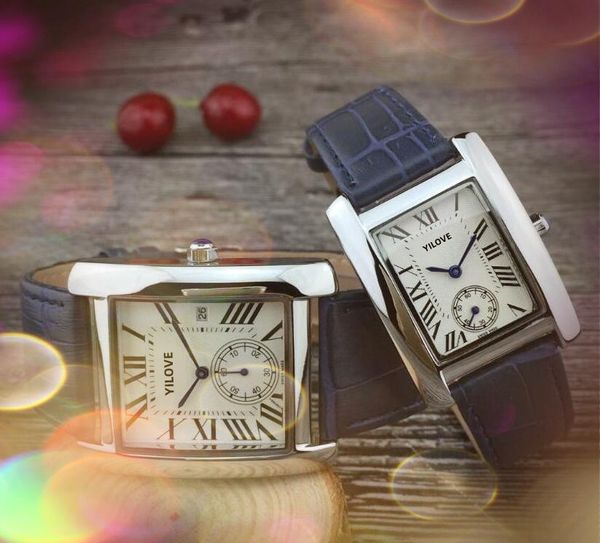 Roman Square Dial Damen Herrenuhr 35mm 28mm Ledergürtel Quarz Automatik Roségold Silber Farbe Kristallspiegel beliebte Krimiuhren Reloj de Lujo