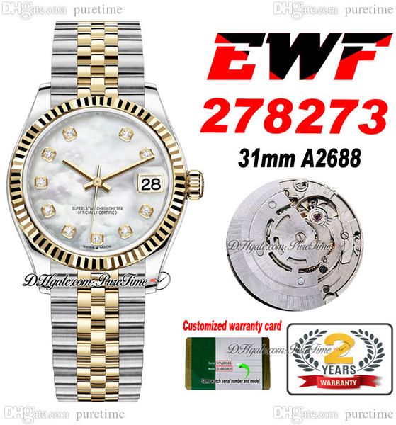 EWF 31mm 278273 ETA A2688 Orologio automatico da donna bicolore in oro giallo MOP quadrante con diamanti Jubilee Bracciale in acciaio Super Edition Donna stessa serie Card Puretime E5