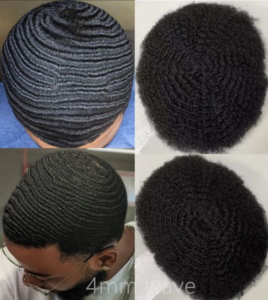 Pezzi di capelli umani afroamericani 4mm onda 8x10 4mm Afro crespo ricciolo parrucchino pieno di pizzo malese vergine Remy posticci per uomo nero