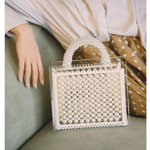 Bolsas de lã de lã Bolsa de miçangas transparentes, pérolas de tecido artesanal para mulheres, causal, bolsa de cristal fofa, bolsa
