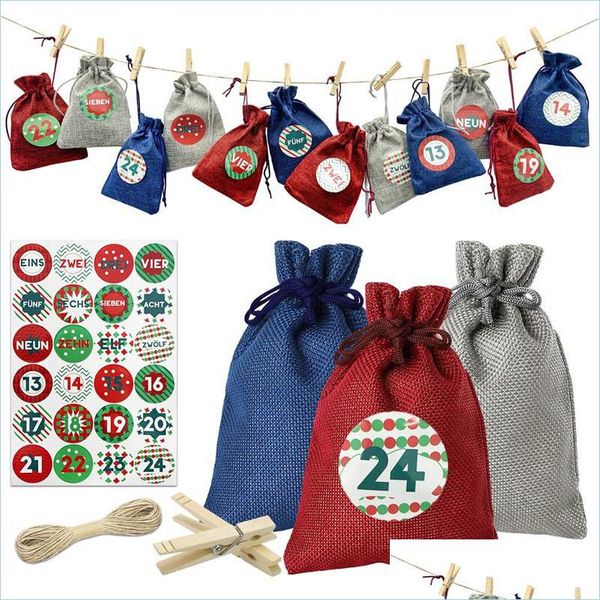 Bolsas de joalheria bolsas de linho de natal dstring bolso 1-24 advento calendário coundar countdown armazenamento de pano pequeno saco de doces Lulubaby dhru7