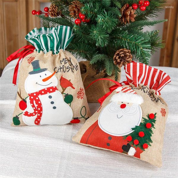 Weihnachtsdekorationen 2023 Tasche Schneemann Weihnachtsmann Tragetasche Leinen Süßigkeiten Geschenksäcke Weihnachten für Zuhause Navidad