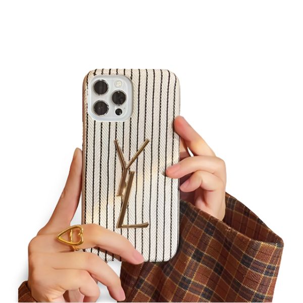 Designers de arte de tecido Caso de telefones de luxo Casos de celulares de moda de metal para iPhone 12 13 14 Capa do PROMAX
