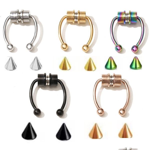 Nariz anéis de pregos de septo magnético piercing piercing rings de ferradura falsa Hoop não piercing 316l Aço inoxidável Deld NanaShop dhckl