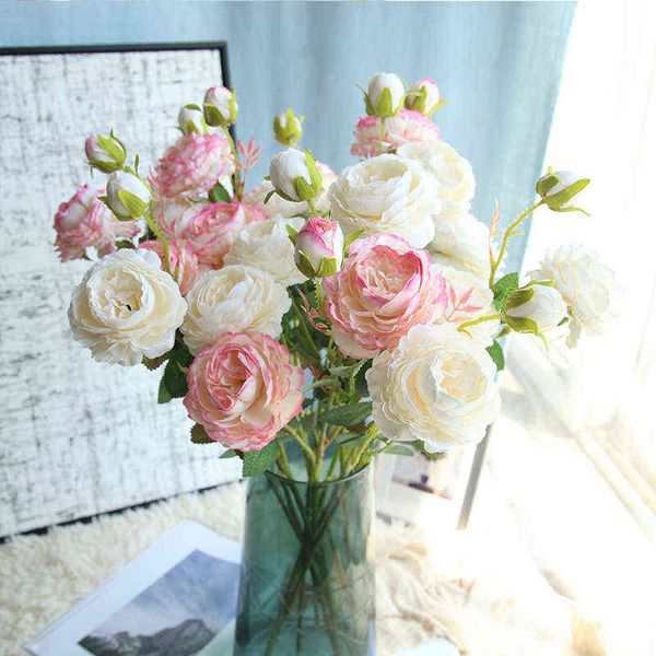 Finto verde floreale 60 cm fiore artificiale rosa di seta penoy pianta finta bouquet decorazione per la casa matrimonio hotel tavolo decorazione della finestra accessori J220906