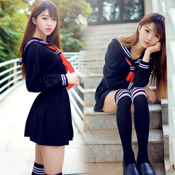 Set di abbigliamento giapponese giapponese abito anime costume da ragazza uniforme studentessa uniforme a maniche lunghe jk sexy blu scuro