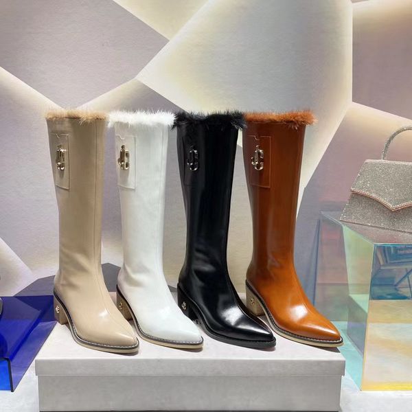 Botas de Couro Genuíno Weather Western Cowboy Botas Femininas Bico Apontado Chique até o Joelho com Zíper Lateral Kinght Boots Sapato Feminino 2022 Novo