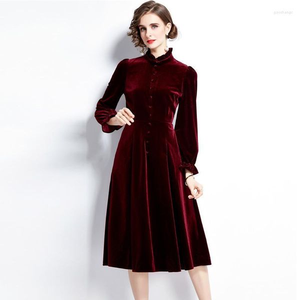 Vestidos casuais cosypopbox 2022 Mulheres HEPBURN HEPBURN SLIEVED VELEVET VELVET DRESS AUTUMON WINTER MED PALF LONGO MAXI Uma linha plus size moda xxl