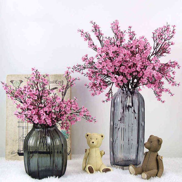 Sahte Çiçek Yeşillik Ev Dekorasyon Aksesuarları Yapay Çiçek İpek Babybreath Peach Çiçek Buket Ev Düğün için Dekorasyon Sevgililer Günü J220906