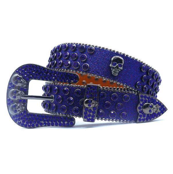 Cintura da uomo in cristallo di lusso Cintura unisex con strass tempestati di diamanti Cinture in pelle con teschio di design Western Sparkle