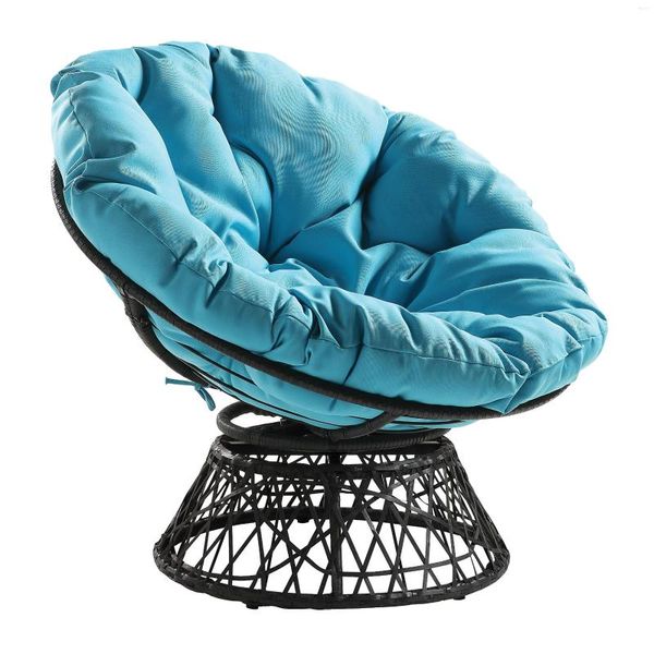 Camp Furniture Outdoor-Papasan-Stuhl aus Weidengeflecht, 360-Grad-Drehung, weißes Gestell mit Kissen, rundes, übergroßes Polster zum Lesen