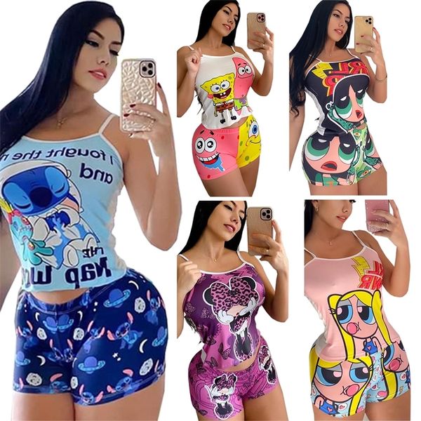 Damen-Nachtwäsche MCLAOSI Damenmode sexy Leibchen Cartoon-Muster Set zweiteilig für Frauen Gym Set Pyjamas für Frauen Kawaii Pyjama sexy Pjs 220913