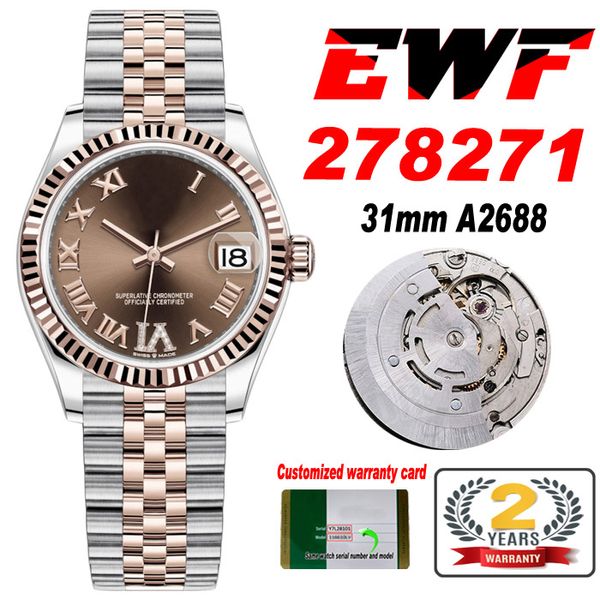 EWF 31mm 278271 ETA A2688 Orologio automatico da donna Two Tone Rose Gold Brown VI Roman Dial JubileeBracciale in acciaio Super Edition Womens Same Series Card Puretime H8