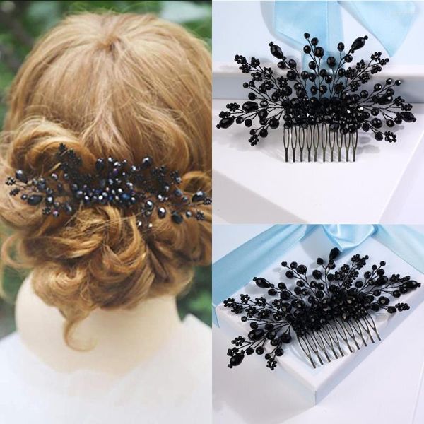 Copricapo da donna, da sposa, fatto a mano, pettine per capelli in cristallo nero, accessori per copricapo per occasioni speciali