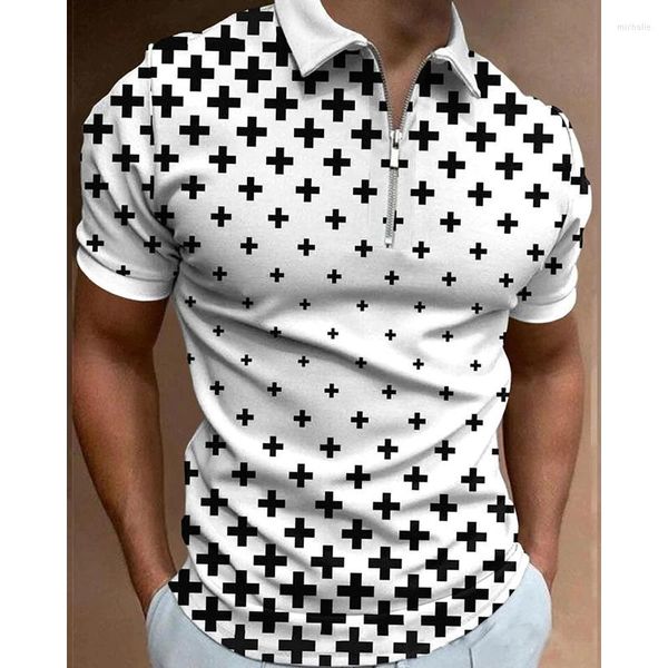 Herren Polos Sommer Herren Kleidung Hemden Casual Umlegekragen Reißverschluss Streetwear Plus Sign Print Kurzarm T-Shirt Herren Tops