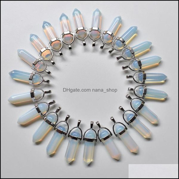 Charms Glass Opal Hexagonal Pillar Charms Stone Made Sier Color Pingents for Jewelry Making Wholesale Drop Deliver