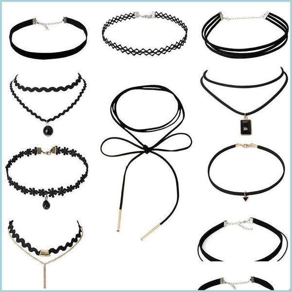 Chokers Fashion Handmade Vintage Hippy Stretch Tattoo Chokers Charm Charm Longo Tassel Tassel Pingente Ajusta Colares J￳ia Lulubaby DHBPT