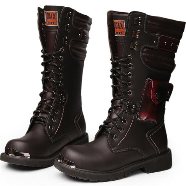 Laarzen Mannen Knie Hoge Lederen Winter Mannelijke Motorfiets Gothic Punk Schoenen Heren Outdoor Militaire Casual Tooling Man 220913