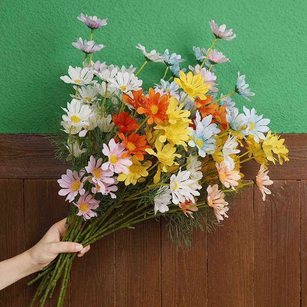 Künstliches Blumengrün, 52 cm, künstliche Blume, Mini-Seiden-Gänseblümchen, Coreopsis, 5 Köpfe, gefälschter Blumenstrauß, Dekoration für Zuhause, Hochzeit, Luxus-Heimdekoration, J220906