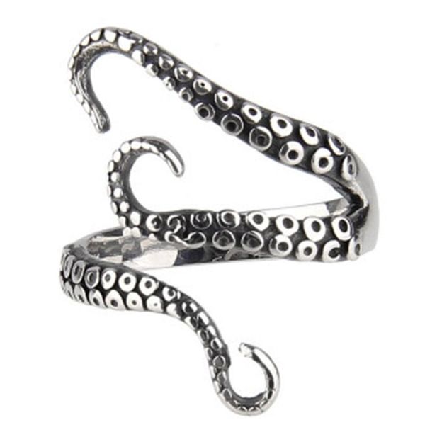 Mode Männer Cluster Ringe Silber Farbe Legierung Stahl Vintage Octopus Schlange Kopf Ring Unregelmäßige Muster Trendy Zubehör