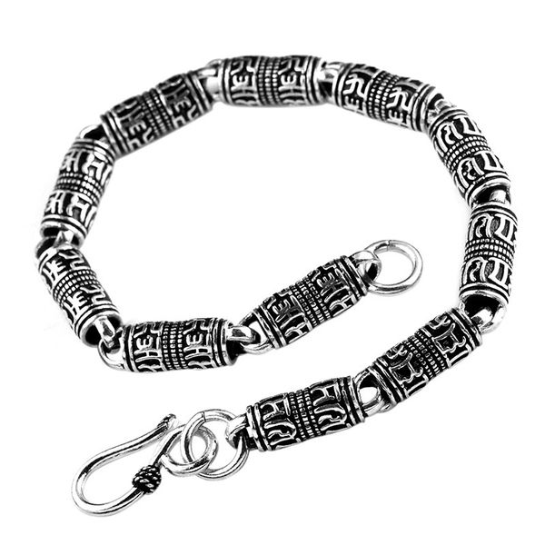 Vintage Link S925 Sterling Silver Version da pulseira de mantra de seis caracteres para homens de moda generosa Charm de Bambu Chain de Bambu