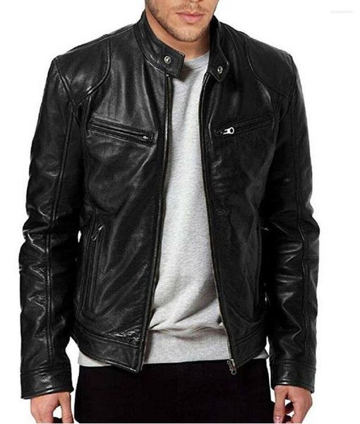 Herrenjacken, modische Herren-PU-Lederjacke mit Kapuze, Trenchcoat, schmale Passform, einreihig, modisch, Motorrad, Schwarz, Braun