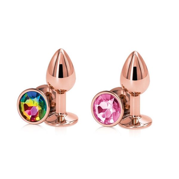 Articoli di bellezza Oro rosa rosa Set piccolo medio grande Cristallo Cuore forma rotonda arcobaleno Perline anali in metallo Butt plug Inserto per gioielli Giocattolo sexy