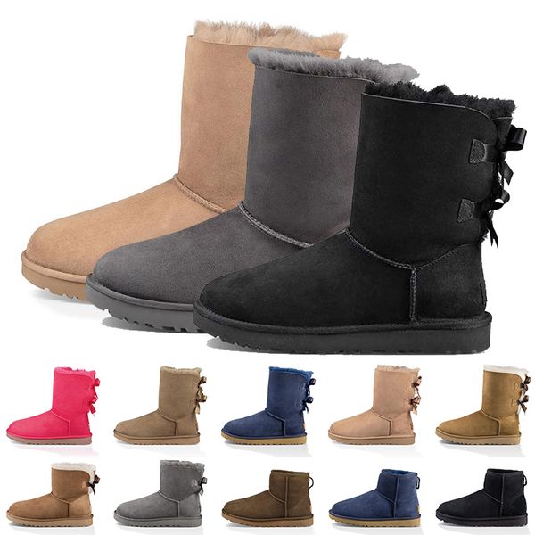 Fashion Luxury Women Designer Shoes Boots Australians Stivaletti alla caviglia Stivali invernali in pelle con pelliccia di neve all'aperto Grigio Rosa Nero Blu navy