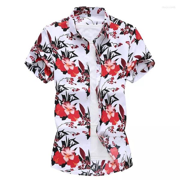 Camisas casuais masculinas plus size m-7xl Summer Summer Flower Shirt Fashion Printing Men de manga curta Praia Hawaiian Macho