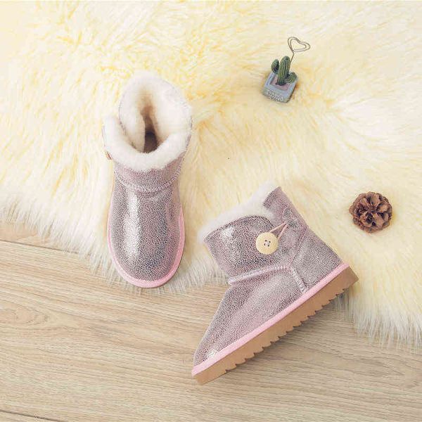 Botas de neve infantil peles integradas botas de meninas baby botas médias algodão inverno