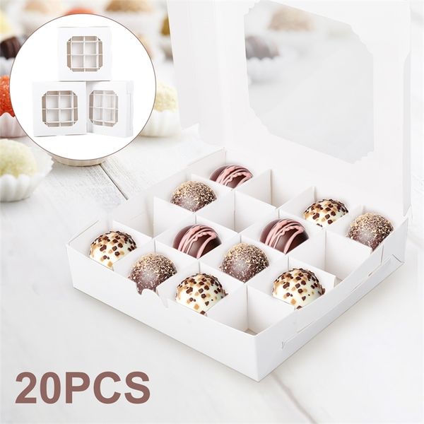 Hediye sargısı 20pcs parti cupcake kutuları boş beyaz seçim tatlı kutular ekler net pencere ve çikolata tatlı ürün yelpazesi için bölücü 220913