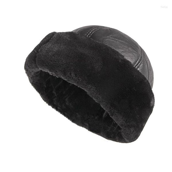 Berets 2022 Pu-leder mit Pelz Brimless Hüte Biseras de Hombres Männer Warme Baggy Melone Caps Für Gorro Mujer Winter Docker