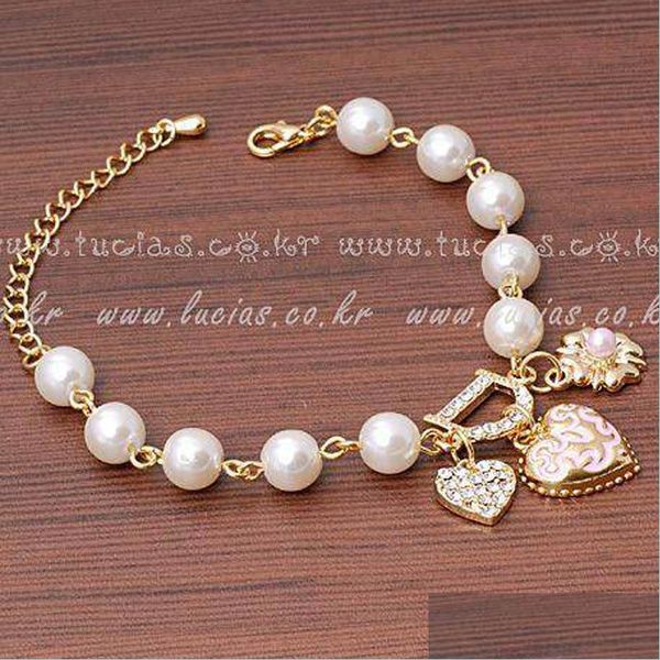 Bracelets de charme moda ilimitada pulseira pulseira de charme de charme flor Simated p￩rola cristal d word pisnchante de contas para mulheres lulubaby dhthb