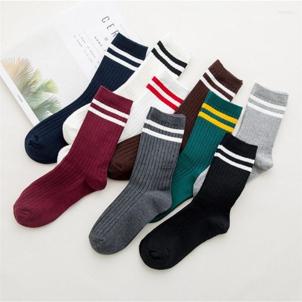 Calzini da donna Calze Divertenti Simpatiche ragazze coreane delle scuole superiori Cotone a righe larghe Girocollo colorato Sox Harajuku Designer Abito bianco nero retròSo