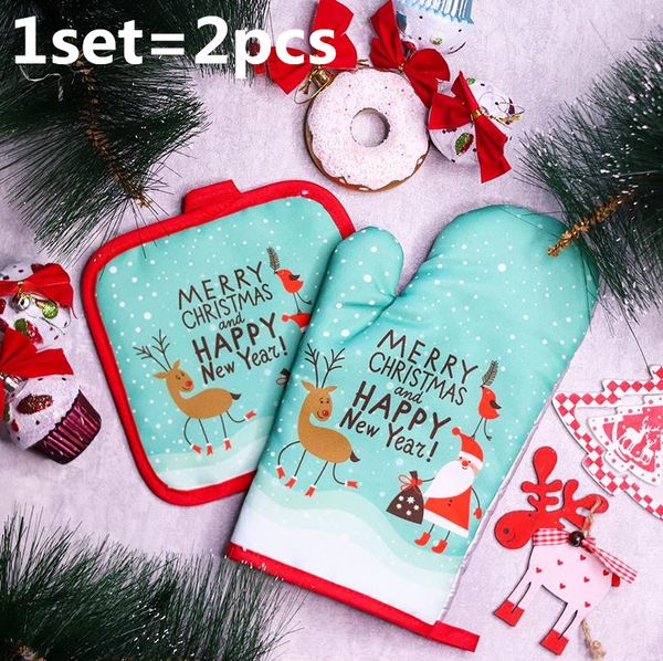 2pcs/conjunto luvas de Natal Decorações do forno Mitts Feliz Natal para Ornamentos de casa Natal Navidad Noel Ano Novo